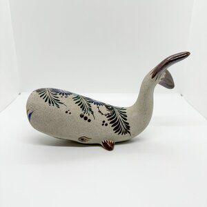 SOLD Vintage Large Tonala Whale Hand Painted Ceramic Pottery Mexico Folk Ocean